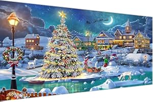 MBNTJHT Christmas Night Diamond Painting, DIY 5D Diamond Painting Kits for Adults Full Drill, Christmas Tree with Moon Diamond Painting Well Decor 28x16 inch