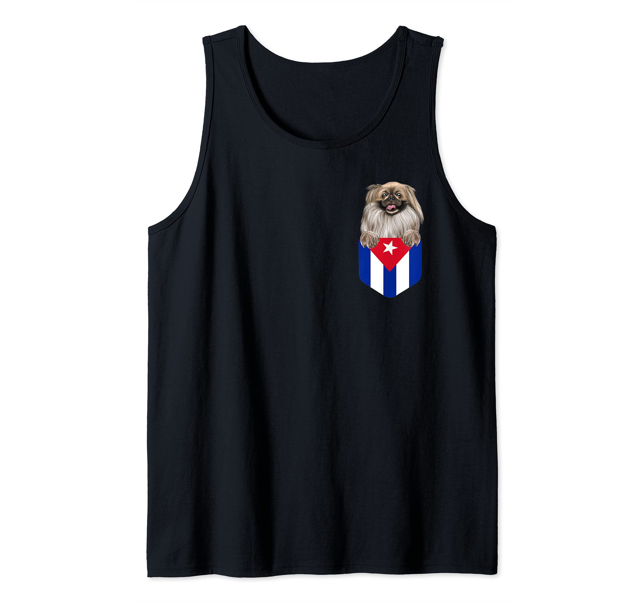 Cuba Flag Pekingese Dog In Pocket Tank Top