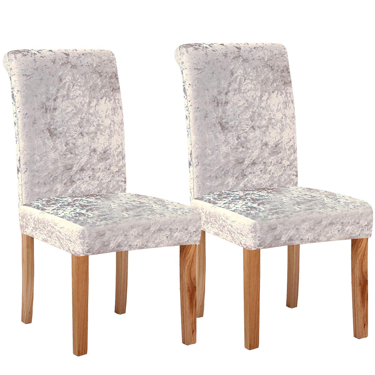 KELUINA Velvet Spandex Fabric Stretch Dining Room Chair Slipcovers Home Decor,Chair Covers for Dining Room Restaurant Hotel Ceremony (Light Gold,2 Pack(M))
