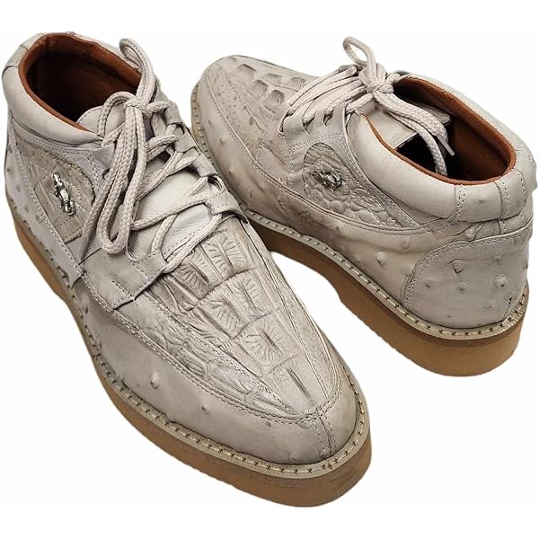 Figueroa Boots Taupe Caiman Ostrich Leather Lace Up Shoes Mens Size 6.5 Honey Caiman Neck Leather Boots With 3D Lightweight Sole  main image 3