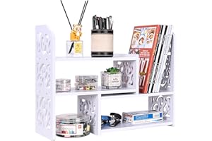 superbpag Desk Organizer Wood Expandable Bookshelf Adjustable Desktop Shelves Rack for Classroom Office Dormitory Home, White