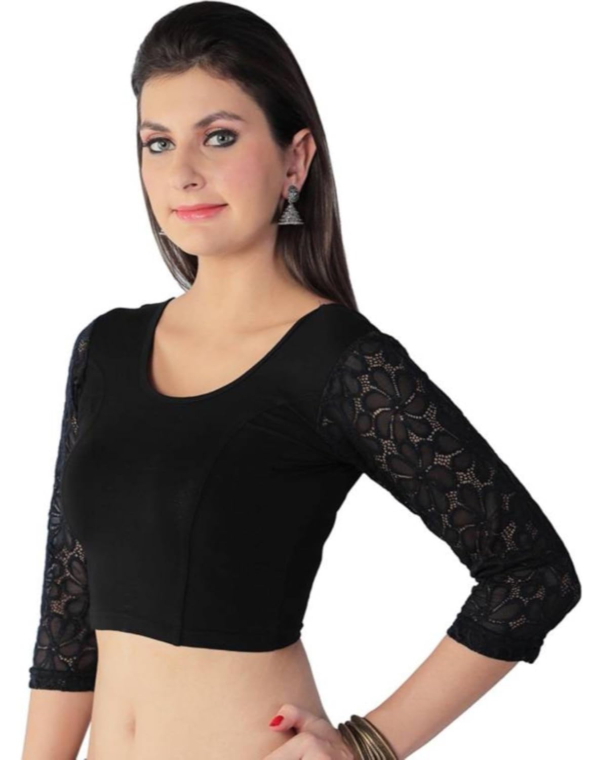 fressia fabrics women's stretchable readymade saree blouse crop top choli