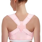 Vicorrect Posture Corrector for Women and Men: Adjustable Brace Straps for Upper Back Pain Relief and Shoulder Support (Pink, M/L)