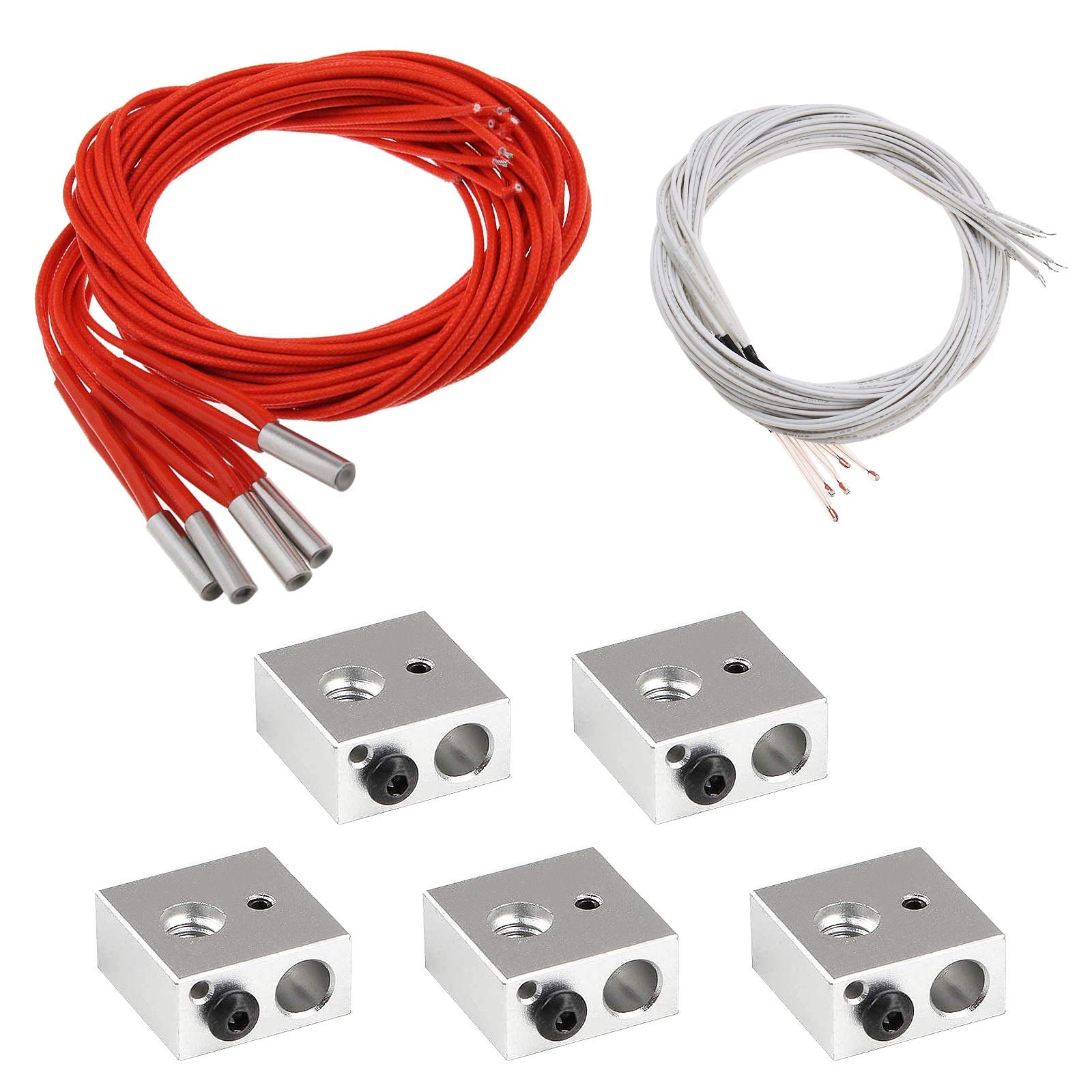 EMSea 3D Printer Aluminum Heater Block 12V40W Ceramic Cartridge Heater 6x20mm Single-head with Cable & NTC 100K Thermistor Assembly Tool Kit 15Pcs