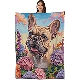 amepay French Bulldog Blanket Garden Flannel Fleece Throw Blanket - Cozy & Soft Warm Plush for Couch, Bed, Travel - Lightweight, Outdoor-Ready Comfort 60x50 inch