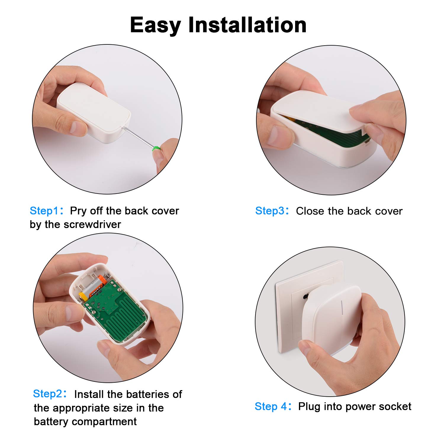 Funkklingel Türklingel Außenbereich Wasserdicht, Ausein Kabellose Türklingel, 280m Reichweite, 2 Empfänger 1 Sender Klingel Haustür Funk, 36 Klingeltönen, 4 stufiger Lautstärke mit LED