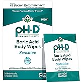pH-D Feminine Health Support - Boric Acid Wipes - Holistic Body Wipes - Travel Friendly, pH-Balanced, Paraben-Free, and Made with Essential Oils - Sensitive - 20 count