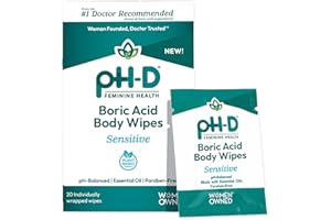 pH-D Feminine Health Support - Boric Acid Wipes - Holistic Body Wipes - Travel Friendly, pH-Balanced, Paraben-Free, and Made with Essential Oils - Sensitive - 20 count
