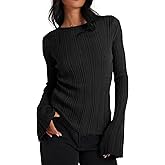 Cicy Bell Womens Bell Long Sleeve Tops Going Out Knitted Fall Pullover Lightweight Sweater Shirts