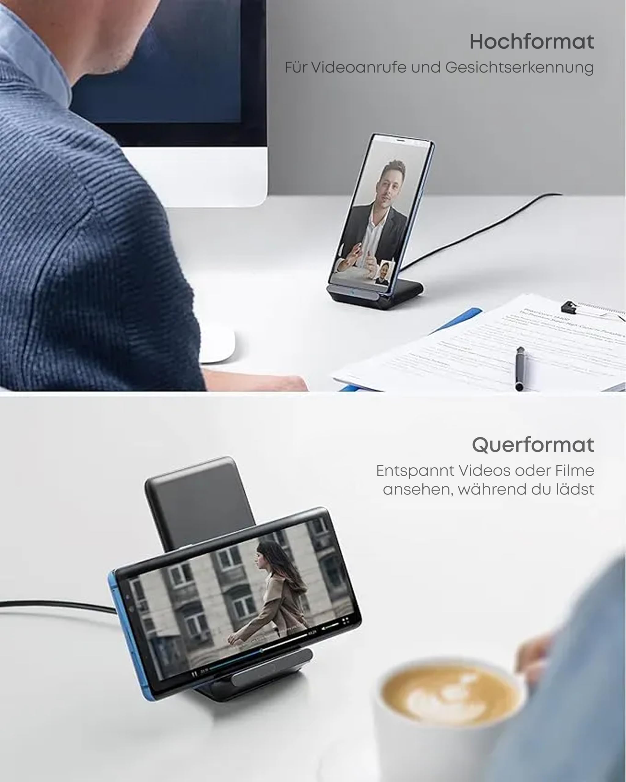 Anker 313 Induktive Ladestation, Qi-Zertifiziert, Für iPhone 17/17 Pro/17 Pro Max/16/15/14/13, 10W Schnellladen für Galaxy S24 S23 S22 (Ohne Netzteil) 4