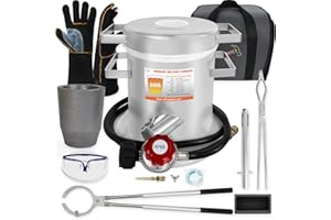 GONGYI USA Propane Melting Furnace Kits, 6kg(13LB) Graphite Crucible 1kg Ingot Mold Up to 2700℉, Made of Stainless Steel Barrel, Smelt Metal, Crucible, with Goggles, Bag and High Temperature Gloves