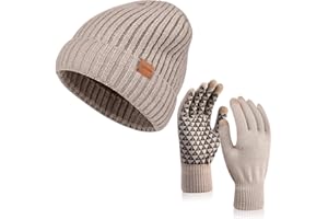 Winter Hat and Gloves Set for Men Women,Beanie Touchscreen Gloves Set with Warm Knitted Fleece Line