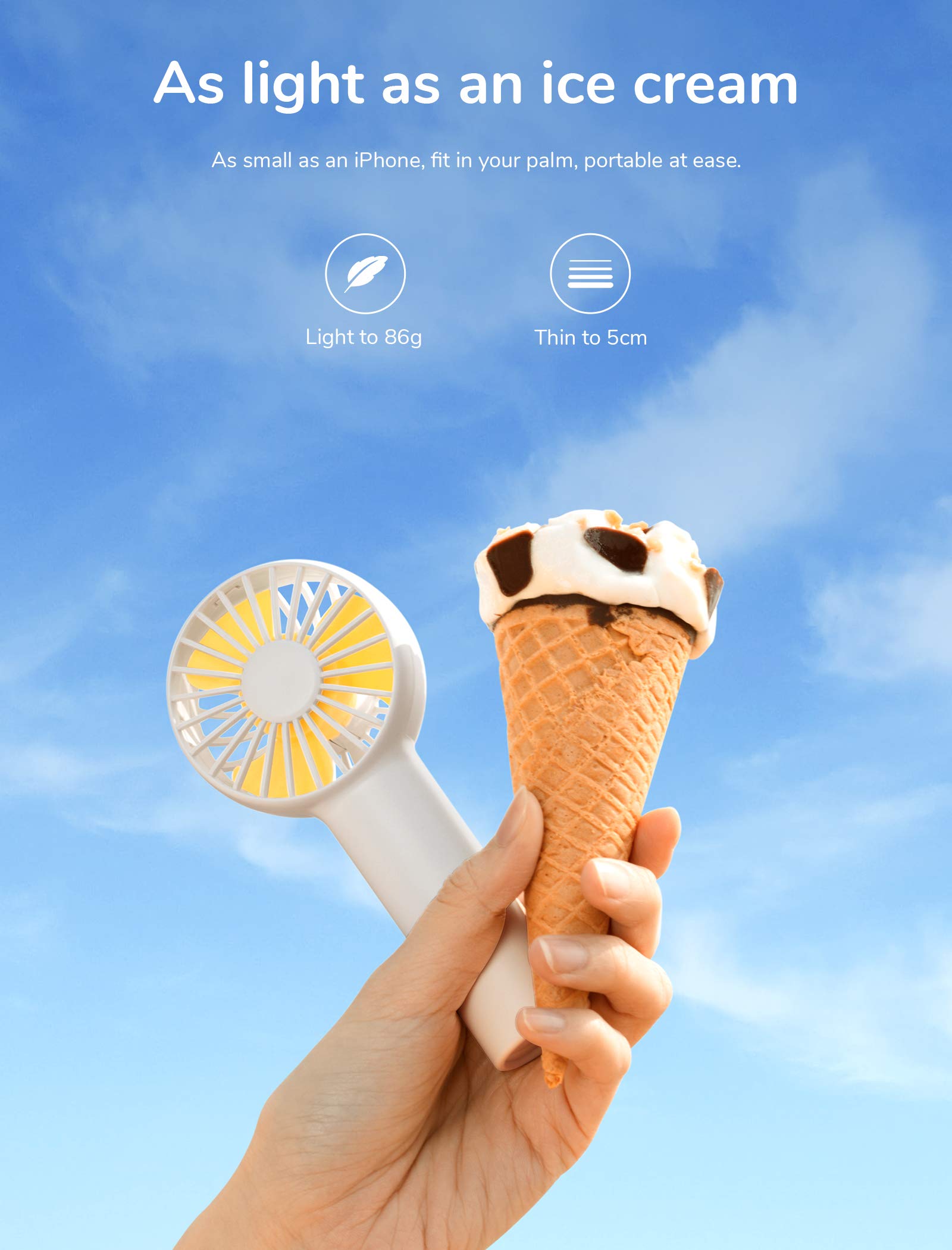 JISULIFE Mini Fan Battery Operated Handheld with 2000 mAh or USB Powered Personal Fan,3 Speeds,Enhanced Airflow, Rechargeable Quiet Pocket for Home,Outdoor-White