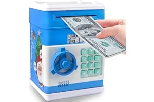 Piggy Bank for Boys Girls, PhilaeEC Mini ATM Coin Bank Money Saving Box with Password, Kids Safe Money Jar for Adults with Auto Grab Bill Slot, Great Gift Christmas and Birthday Toy for Kids