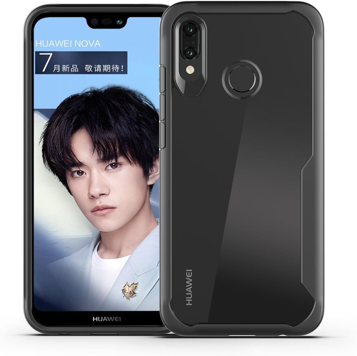 Huawei Nova 3i Case, P Smart+ Plus Case, Lisuixi [Transparent Backcover+Soft Rubber Bumper] Premium Clear Back Cover and Silicone Bumper Shockproof Anti-Scratch Hybrid Cover for Huawei Nova 3i Black