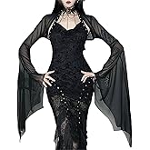 Twfsgirl Women Goth See Through Crop Shrug Top - Bat Flare Long Sleeves Sheer Mesh Bolero Rave Dressy Fall