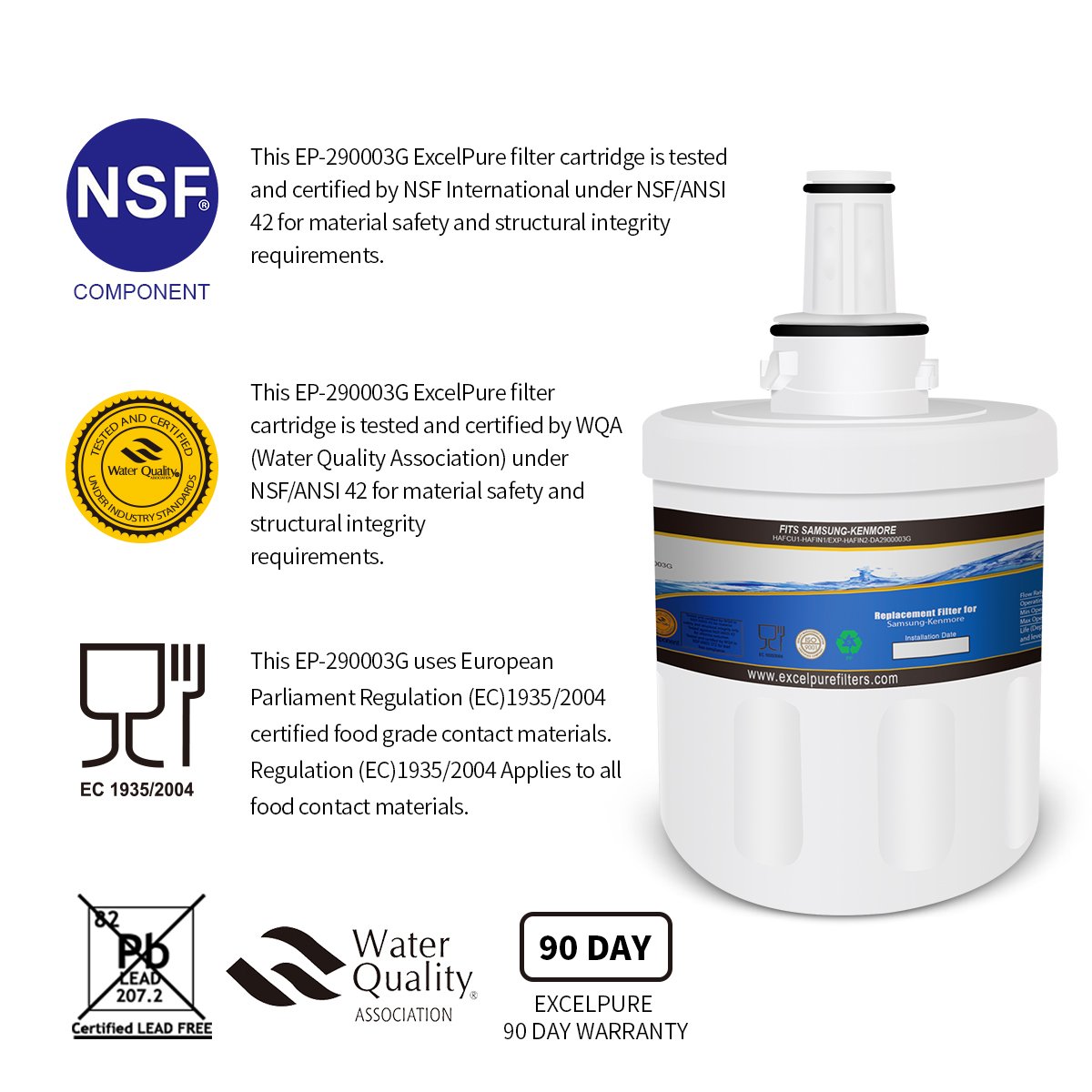 EXCELPURE EP2900003G Refrigerator Water Filter, Compatible W/ Samsung