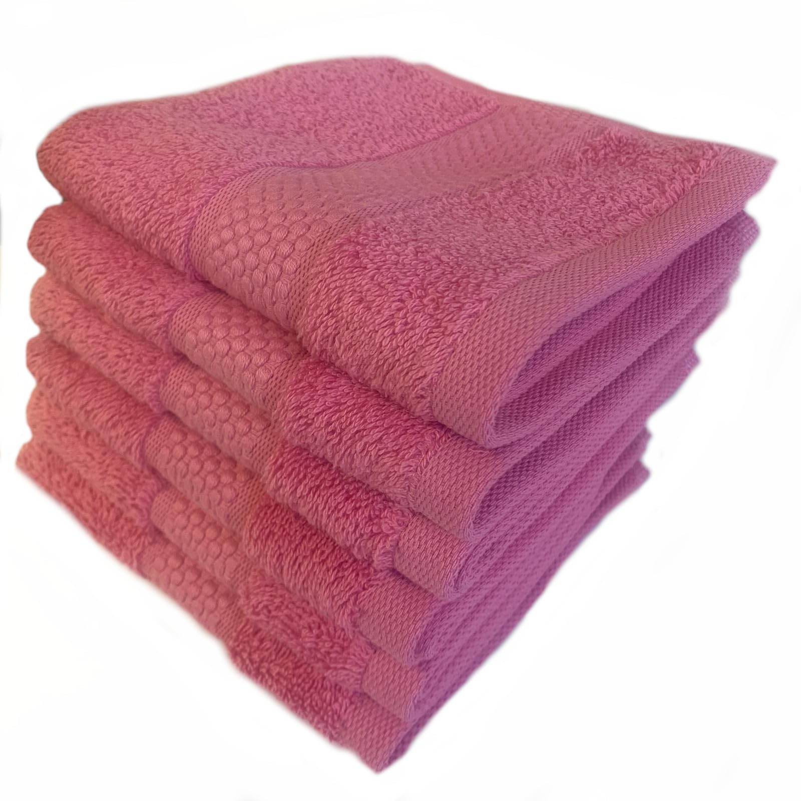Sue Rossi Face Cloths Pack of 2 or 6, Turkish Combed Cotton, 30cm x 30cm Wash Cloth Fingertip Flannel, Soft & Absorbent, 600gsm Thick Bathroom Towels Set (Pink, 6)