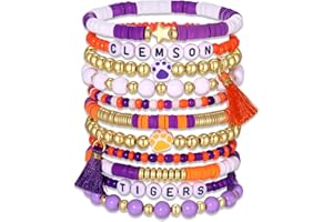GLBCC Game Day Stackable Bracelets Football College School Team Spirit Color Beaded Stack Stretch Bracelet Jewelry Football Mom Fans Accessories Gifts