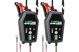 Lot de 2 chargeurs de batterie 3 A – Chargeur de batterie automobile intelligent 6 V/12 V, entièrement automatique et mainten