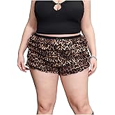 SOLY HUX Women's Plus Size Leopard Ruffle Mini Shorts Y2k Cheetah Print Bow Layered Bloomer Shorts