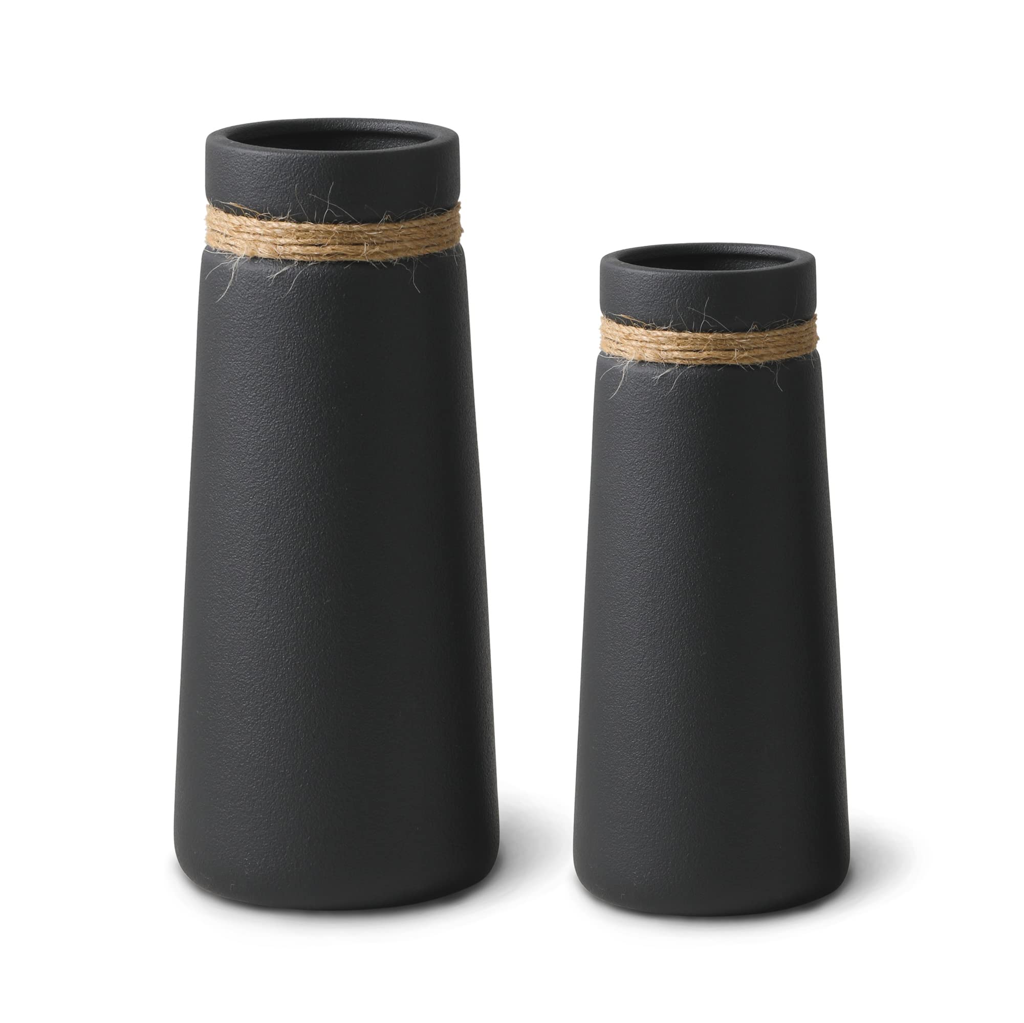 Flature Ceramic Vase Set for Pampas Grass - Black Cut Flower Vases, Modern Living Room Boho Deco, Matt Finish, Home Decoration for Cut and Dried Flowers, Office, Set of 2