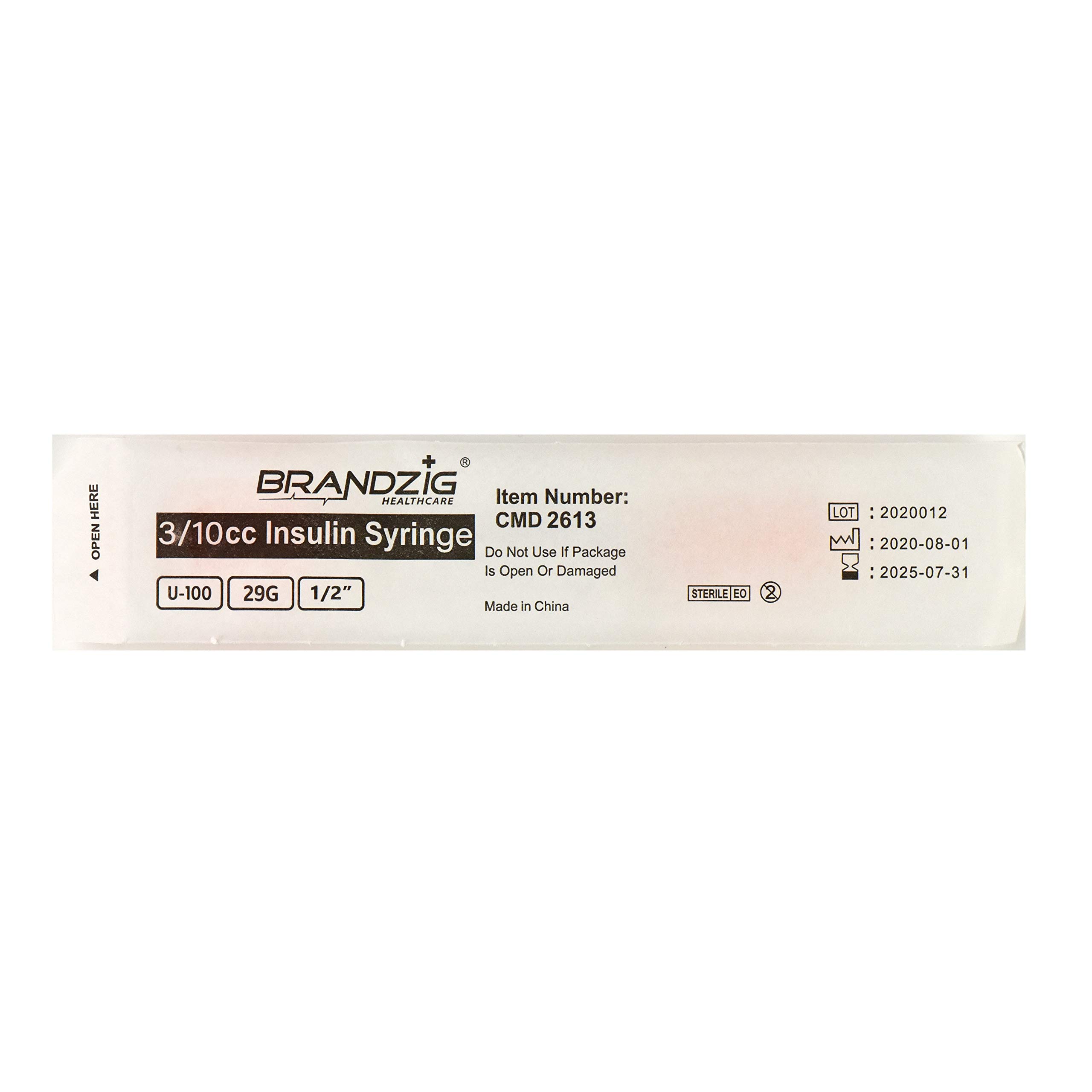Brandzig U-100 Pet Insulin Syringes 29G 3/10cc, 1/2