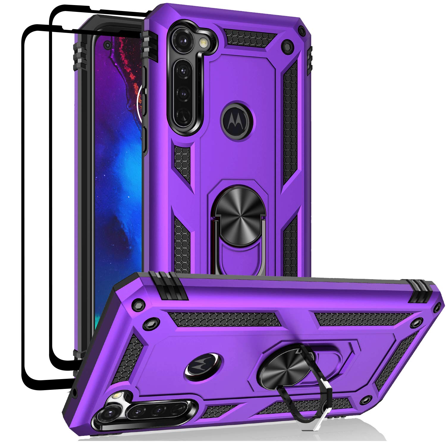 Photo 1 of Androgate Moto G Stylus/Pro Case with Tempered Glass Screen Protectors, Ring Kickstand Car Mount, Shockproof Cover, Purple
