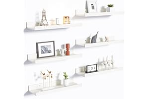 upsimples Floating Shelves for Wall, Decor Storage Set of 6, Wall Mounted Wood Shelves for Bedroom, Living Room, Bathroom, Ki