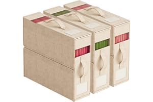 ActCosy 3Pack Sheet Organizers and Storage with Handles – Foldable Linen Closet Storage for King & Queen Sheet Sets – Clear Window & Removable Labels – Dustproof & Space-Saving Design, Beige