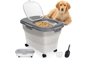 YECERCAN Pet Food Container, Collapsible Dog Food Storage Container with Detachable Casters & Airtight Lid for Keeping Dry Kibbles, With Dog Food Scoop and Measuaring Cups