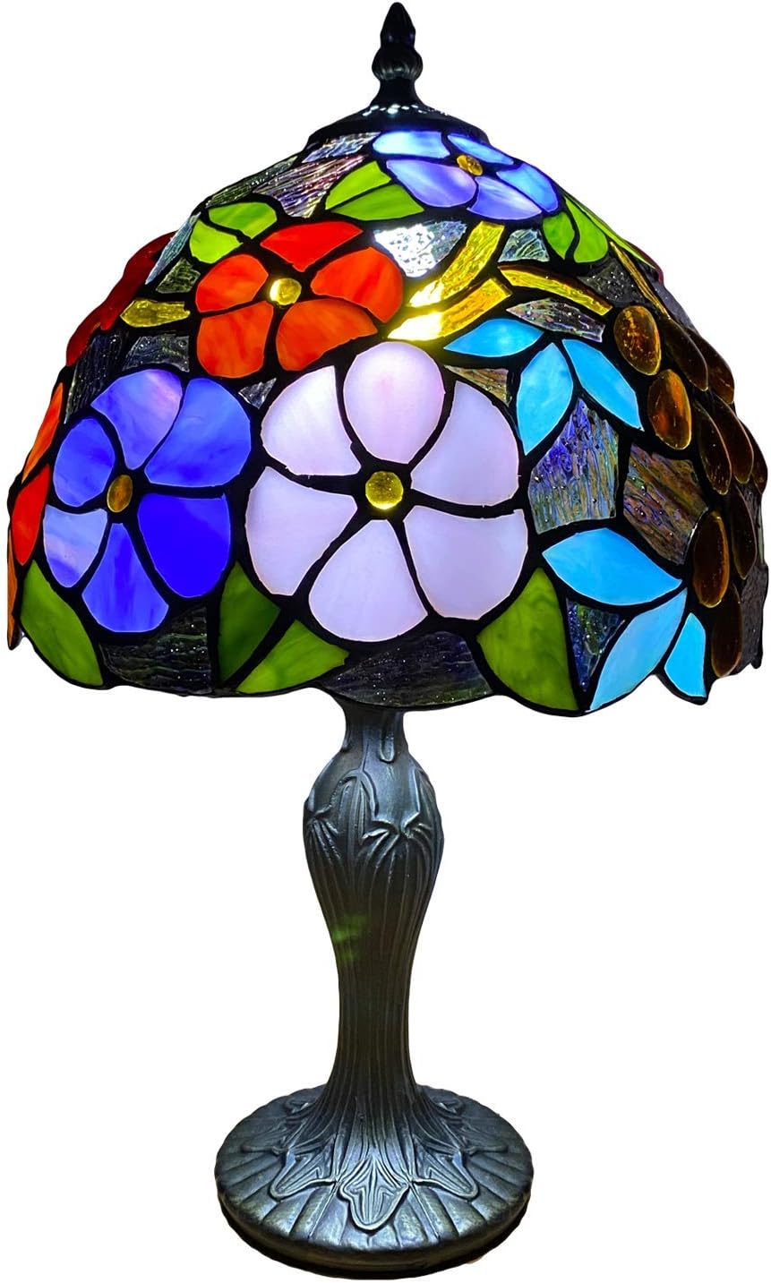 Flowery Designed Glass Tiffany Style Table Lamp (10")
