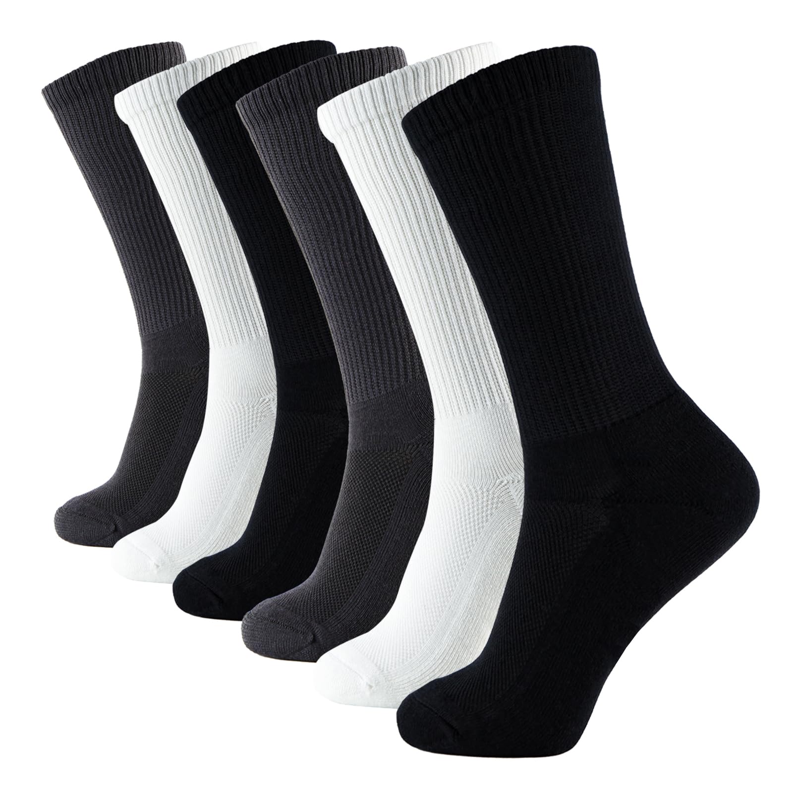 Photo 1 of +MD Bamboo Rayon 6 Pairs Socks for Men and Women, Soft Casual Smell Control Cushioned Calf Crew Men Dress Socks 2Black/2White/2Grey10-13