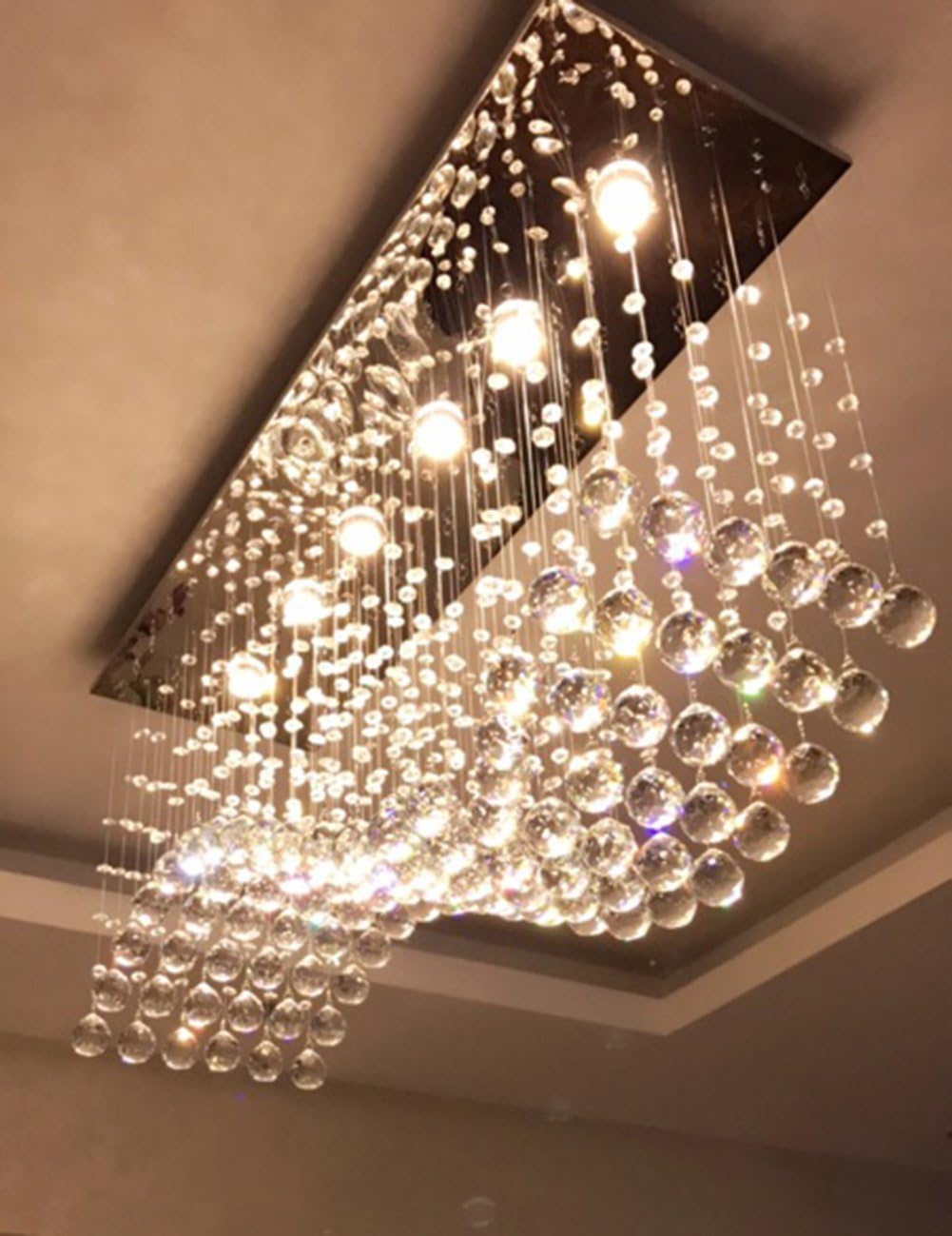 NOXARTE Modern Crystal Chandelier LED Ceiling Light K9 Crystal Raindrop Chandelier Flush Mount Rectangle Wave Pendant Lamp Lighting Fixture for Living Dining Room Bedroom W40" x D11.8" x H23.6"