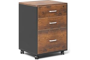 soges 3 Drawer Lockable Vertical File Cabinet Mobile Filing Cabinet on The Wheels, for Home Office,10CZLXFC04BK-CA (Vintage B