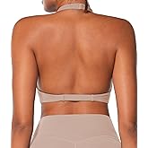 Sunzel Women's Halter Neck Sports Bra, Twist Front Yoga Crop Top with Removable Pads, Open Back V Neck Bra for Gym Workout