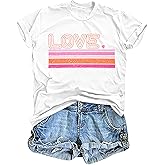 Valentines Shirt Women Love Heart T-Shirts Funny Love Graphic Tee Casual Crewneck Short Sleeve Tops