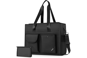 Rinlist Tote Bag, Work Bags for Women with 15 Pockets, Large Tote Bag with Zipper for Teacher Nurse, Laptop Handbags for Women, Carry on Bag, Black