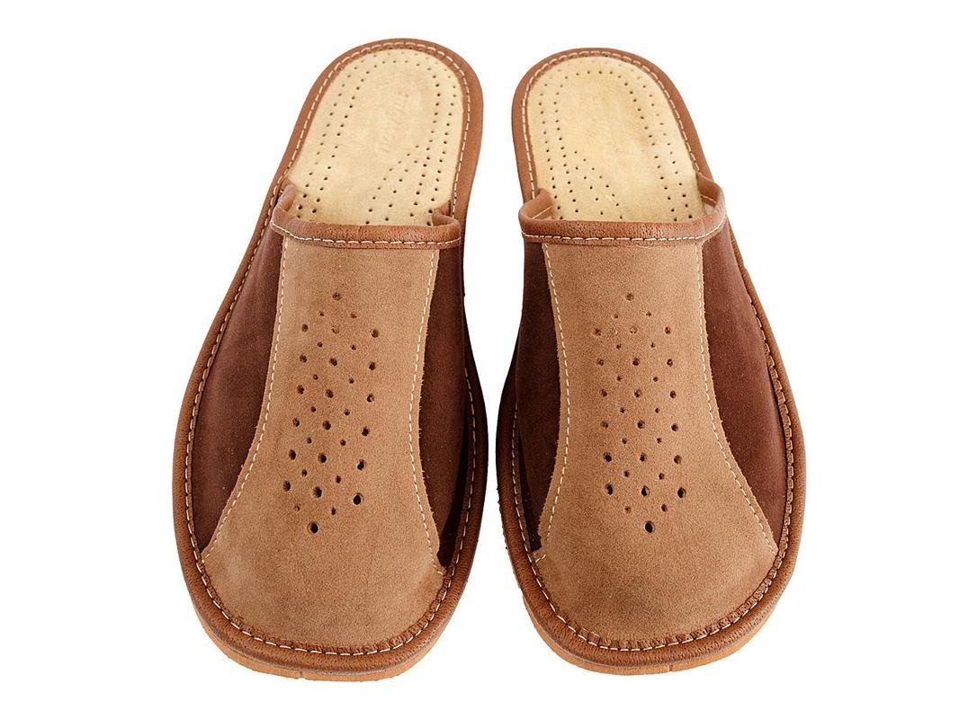 Nowbut Hausschuhe Herren Pantoffeln Natural 100% Leder Naturprodukt Offen Fester Sohle Komfort Bequeme Braun Weich Größe 41 42 43 44 45 46 (43, Bräun)