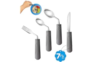 BaseSmall Adaptive Utensils (4-Piece Kitchen Set) Weighted 7 oz - 42° Angled Utensils for Parkinson's Patients, Hand Tremors, Arthritis & Elderly - Weighted Silverware for Hand Tremors (Right Handed)