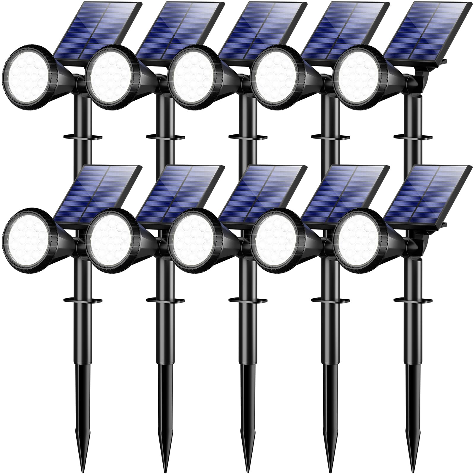 WELALO Solar Spot Lights Outdoor Waterproof IP65, 10 Pack 4 Lighting Modes Solar Powered Landscape Spotlights with Auto On/Off, Solar Garden Christmas Yard Pathway Wall Lights for Outside, Cool White Image