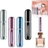 opasyo Refillable Perfume Atomizer, Leak-Proof, 5ml 4 Pack | Portable travel perfume spray bottle. Includes Silver/Pink/Blue/Black. Perfect essentials for traveling and outgoing.
