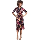 London Times Womens Side Waist Tie Fit and Flare Dress