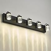 LMS LED Dimmable 5 Lights Bathroom Vanity Light, Matte Black Modern Vanity Lights with Bubble Crystal Shade, 20W 3000/4000/50