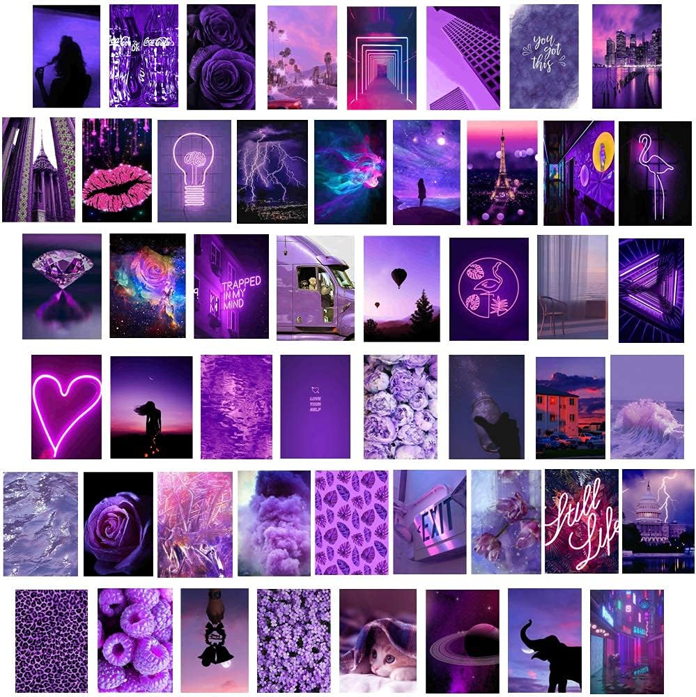 Purple Wall Collage Kit Aesthetic Pictures， 50 Set 4x6 inch,Bedroom
