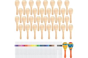 NEBURORA 12Pcs DIY Mini Unfinished Wooden Maracas with 12Pcs Multicolor Pens Fiesta Mexican Maracas Favors Cinco De Mayo Party Supplies Decorations