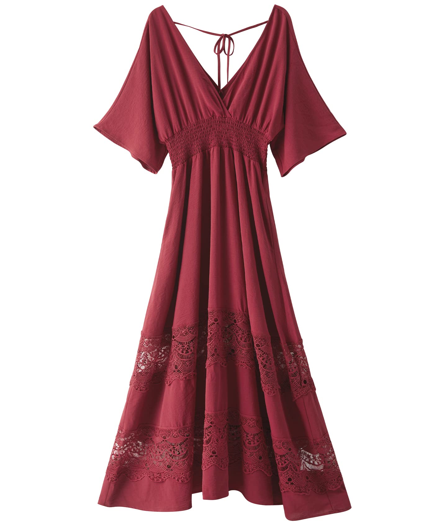 Olaesa Boho Maxi Dress V Neck Short Sleeve Lace Smocked Waist Bohemian  Party Dress for Women with Pockets Dark Red 2XL for sale | Mesa, AZ |  Nellis Auction