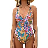 CUPSHE Women's One Piece Swimsuit Bathing Suit Double Strap Back Tie Low Cut Boho Paisley Swimwear