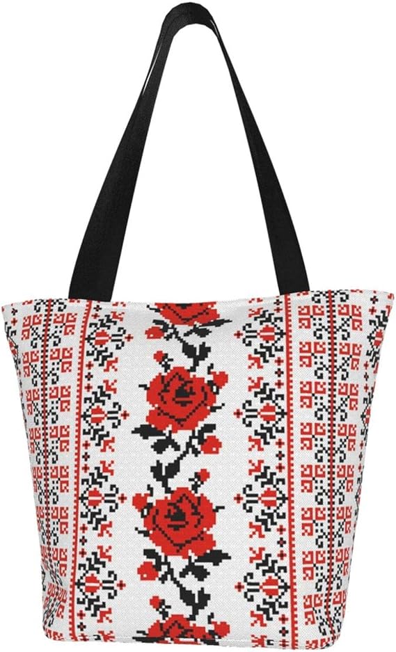 Amazon ウクライナ刺繍スタイルローズキャンバストートバッグラージウィメンズカジュアルショルダーバッグ ハンドバッグ 水彩ヒマワリ再利用可能な多目的ヘビーデューティーショッピング食料品コットンバッグアウトドア用 Chen Meng トートバッグ