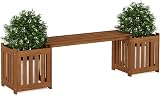 Furinno Outdoor Planter Box with Seater Wood Natural 173.99 W x 45.46 H x 40.13